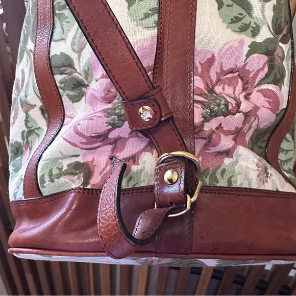 Floral Canvas Drawstring Italian Backpack with Pink & Green Print and Brown Trim main image 7